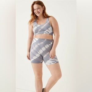 PINK Victorias Secret Two Piece Ribbed Tie Dye Athletic Set Grey & White Size L